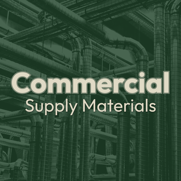 Commercial supply materials text over a green industrial piping background