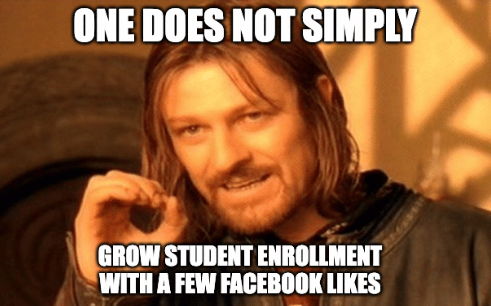 Meme reading: One does not simply grow student enrollment with a few Facebook likes.