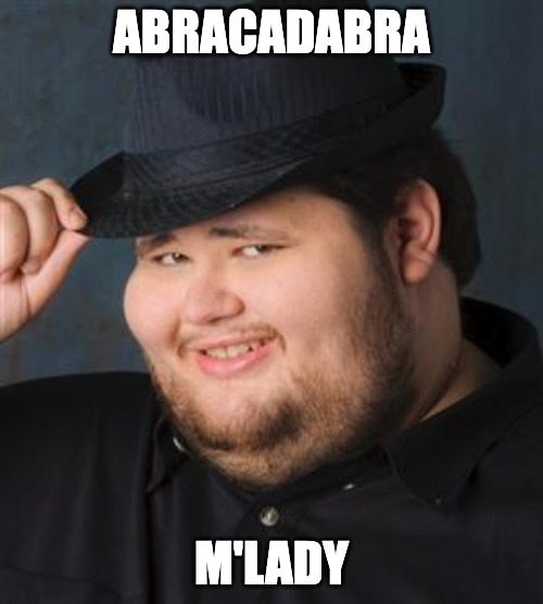 Meme of a man tipping his hat with the words “Abracadabra, m’lady,” illustrating how certain words create immediate associations