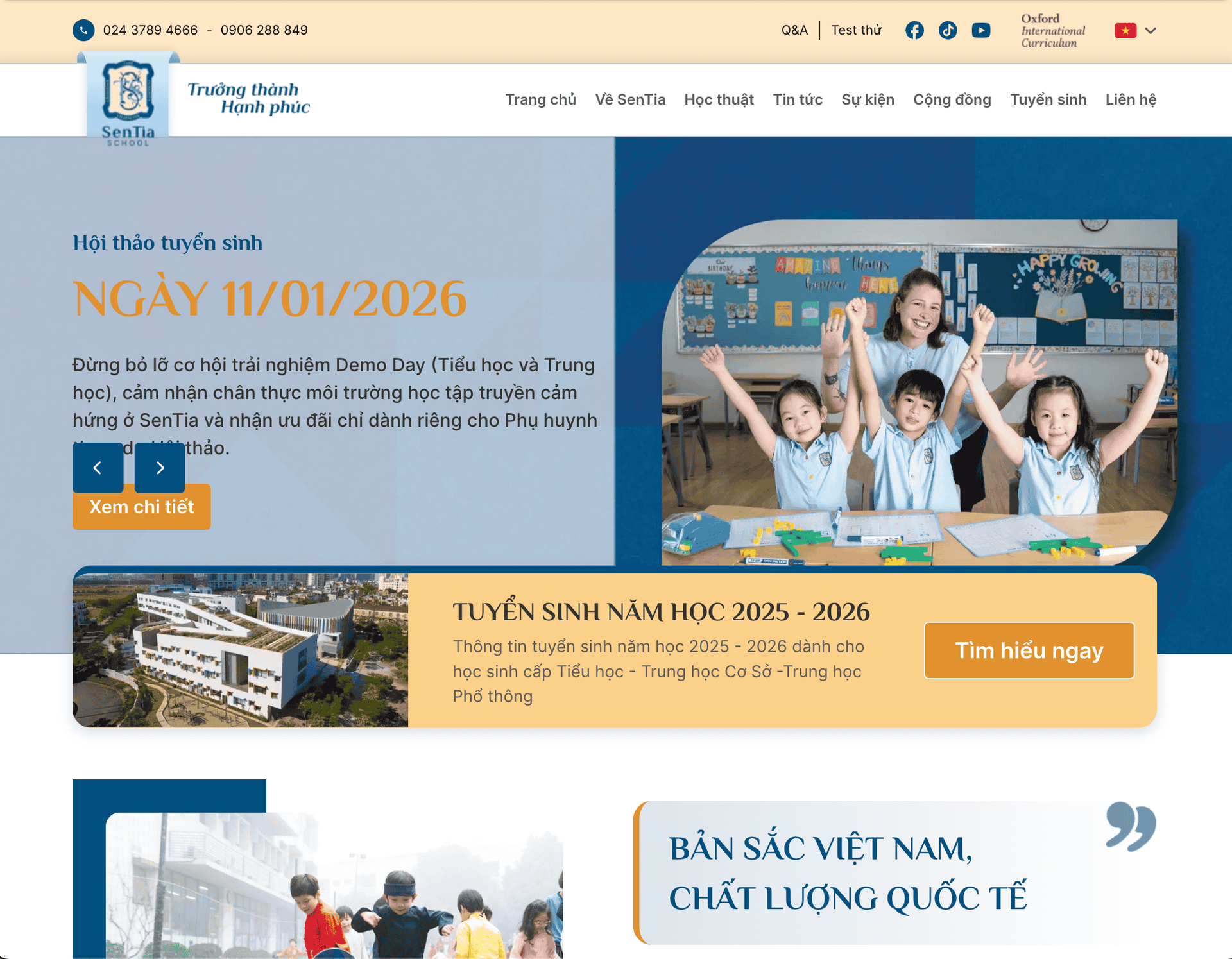 sentia school hanoi website before us used as an example