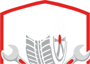 Red shield logo with gray wrench and gear around a central wheel.