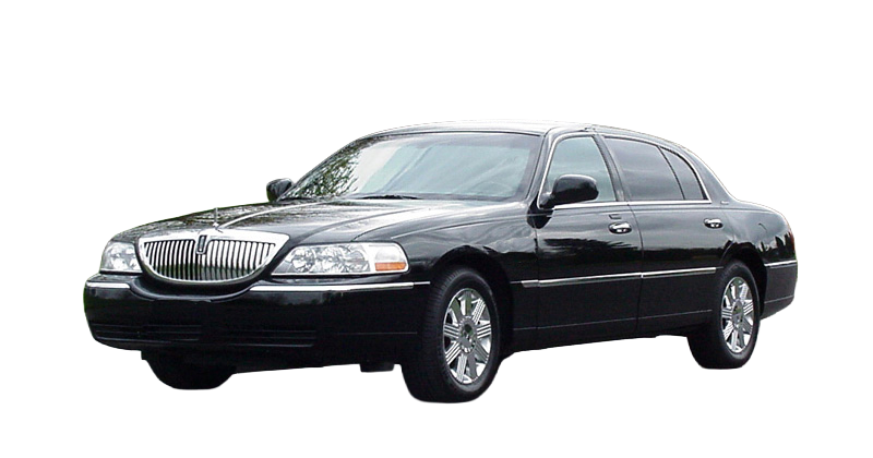 Black luxury sedan isolated on a white background, front three-quarter view