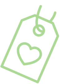 A-light-green-line-art-icon-of-a-rectangular-gift-tag-featuring-a-heart-symbol-in-the-center.