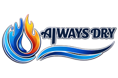 ALWAYS DRY logo with blue and orange water drop and wave graphic