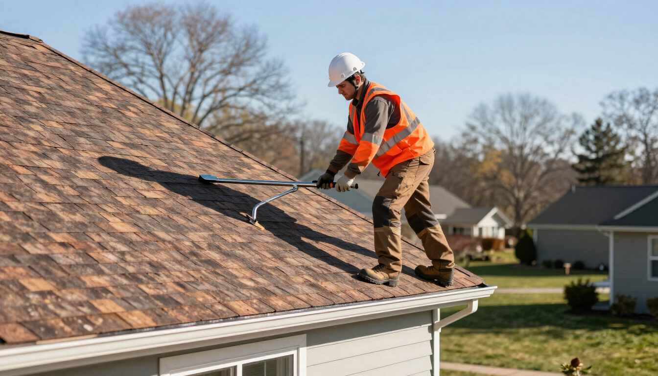 Professional inspecting residential shingles during roofing service in Augusta, GA for early damage detection.