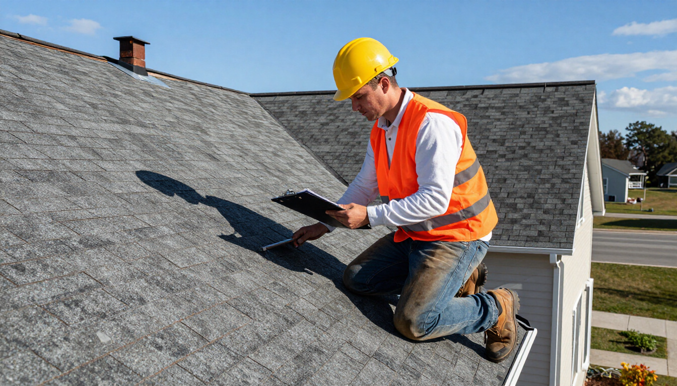 Roofing expert examining roof conditions with trusted roofing service in Augusta, GA for preventive maintenance.