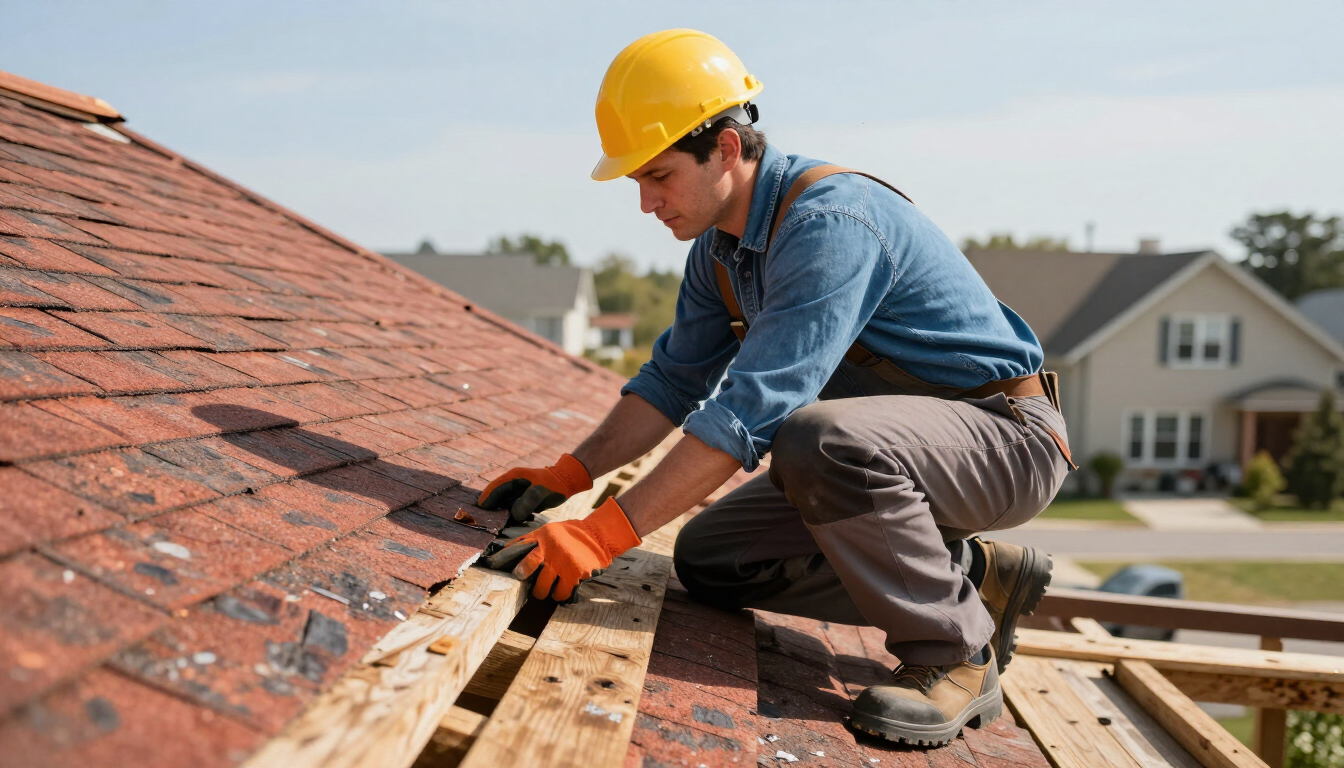 Contractor completing roof repairs during roofing service in Augusta, GA to extend the life of the roofing system.