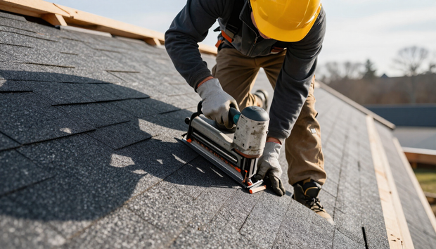 Professional securing new roofing materials during roofing service in Augusta, GA for lasting weather protection.