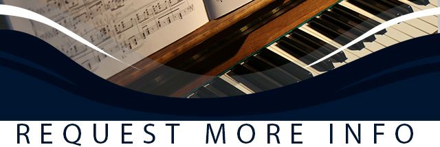 A banner displaying a piano with sheet music, and text underneath saying 