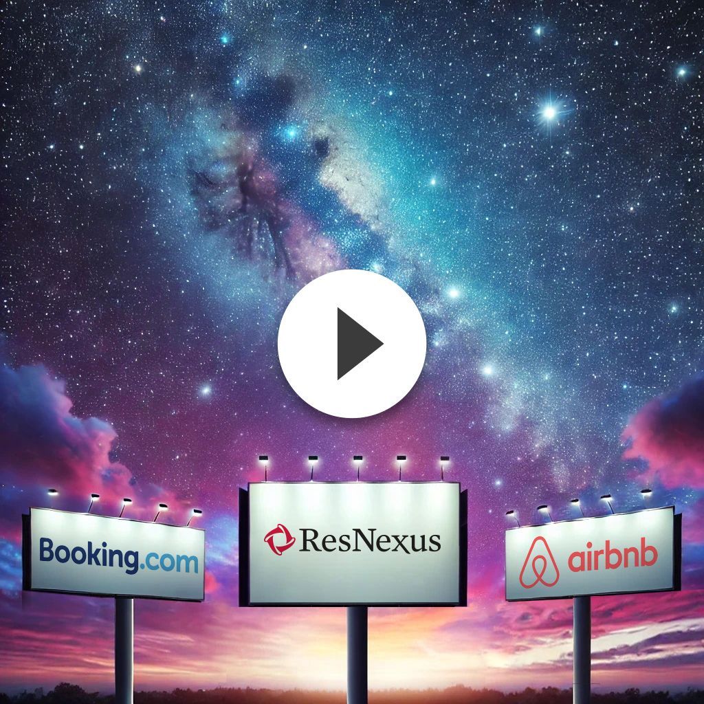 Three billboards with logos for booking.com resnexus and airbnb