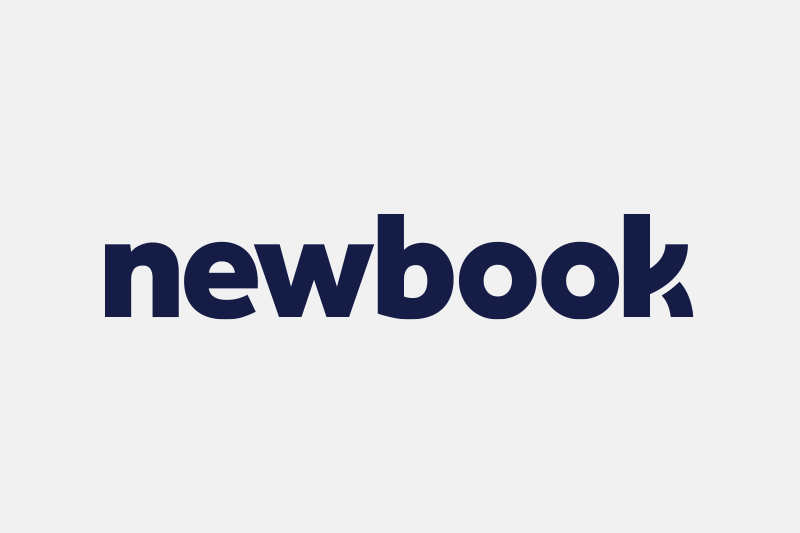 Dark navy “newbook” wordmark on a light gray background