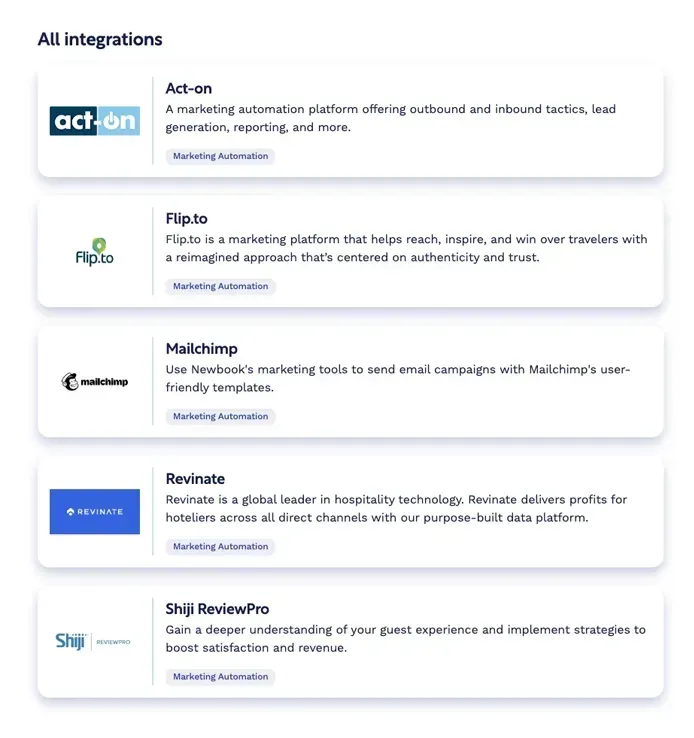 A screenshot of a website showing all integrations