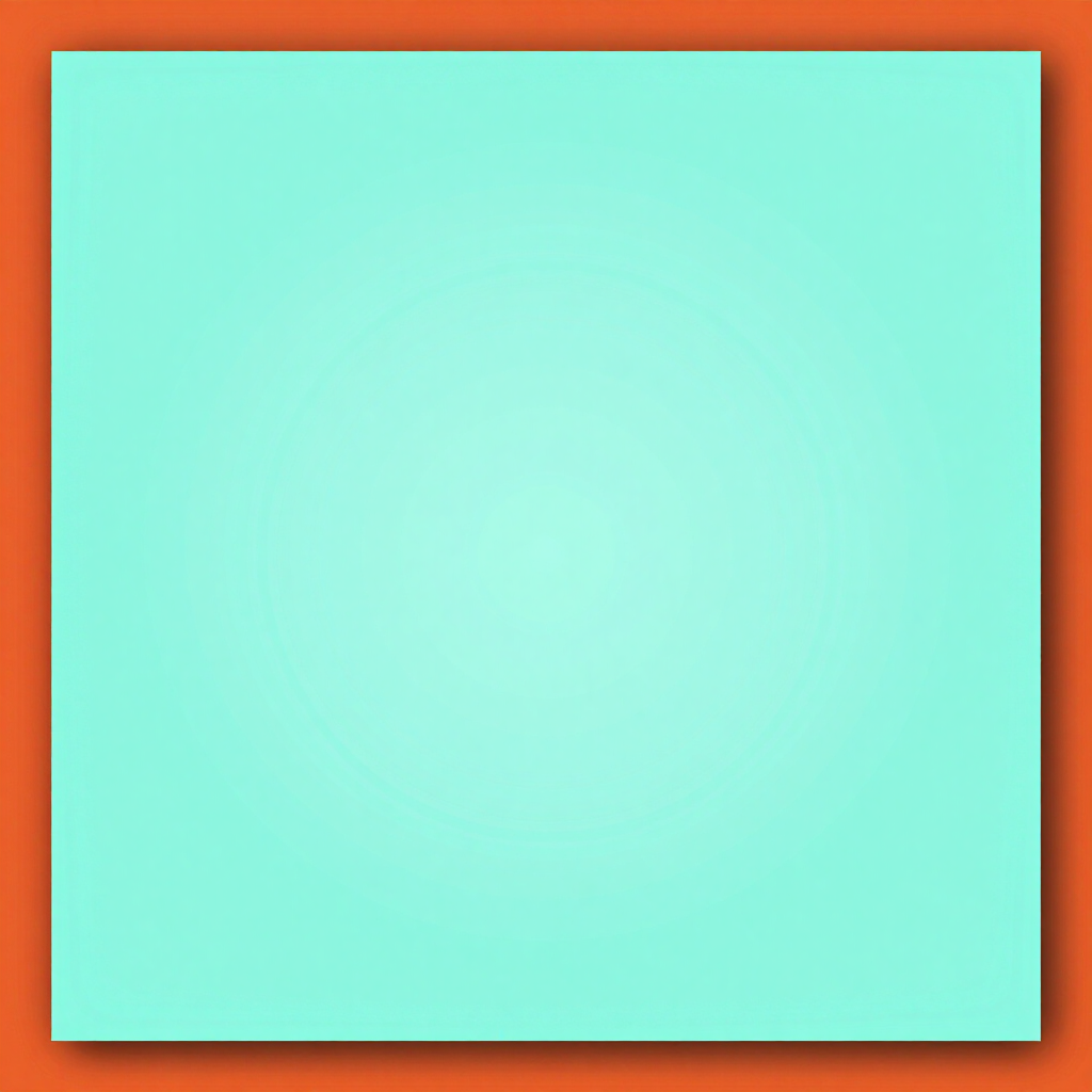 A mint-green gradient square with a soft glow in the center and a warm orange border.