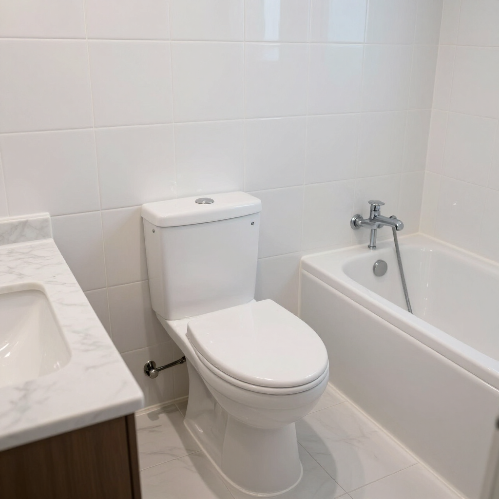 Small white bathroom with a toilet beside a bathtub and sink.