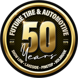 Future Tire & Automotive 50th anniversary gold and black circular logo for Show Low, Lakeside, Pinetop, Holbrook