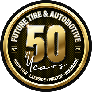 Future Tire & Automotive 50th anniversary gold and black circular logo for Show Low, Lakeside, Pinetop, Holbrook