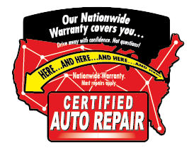 A logo for our nationwide warranty covers you certified auto repair
