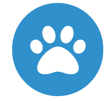 Blue circle with a white paw print icon