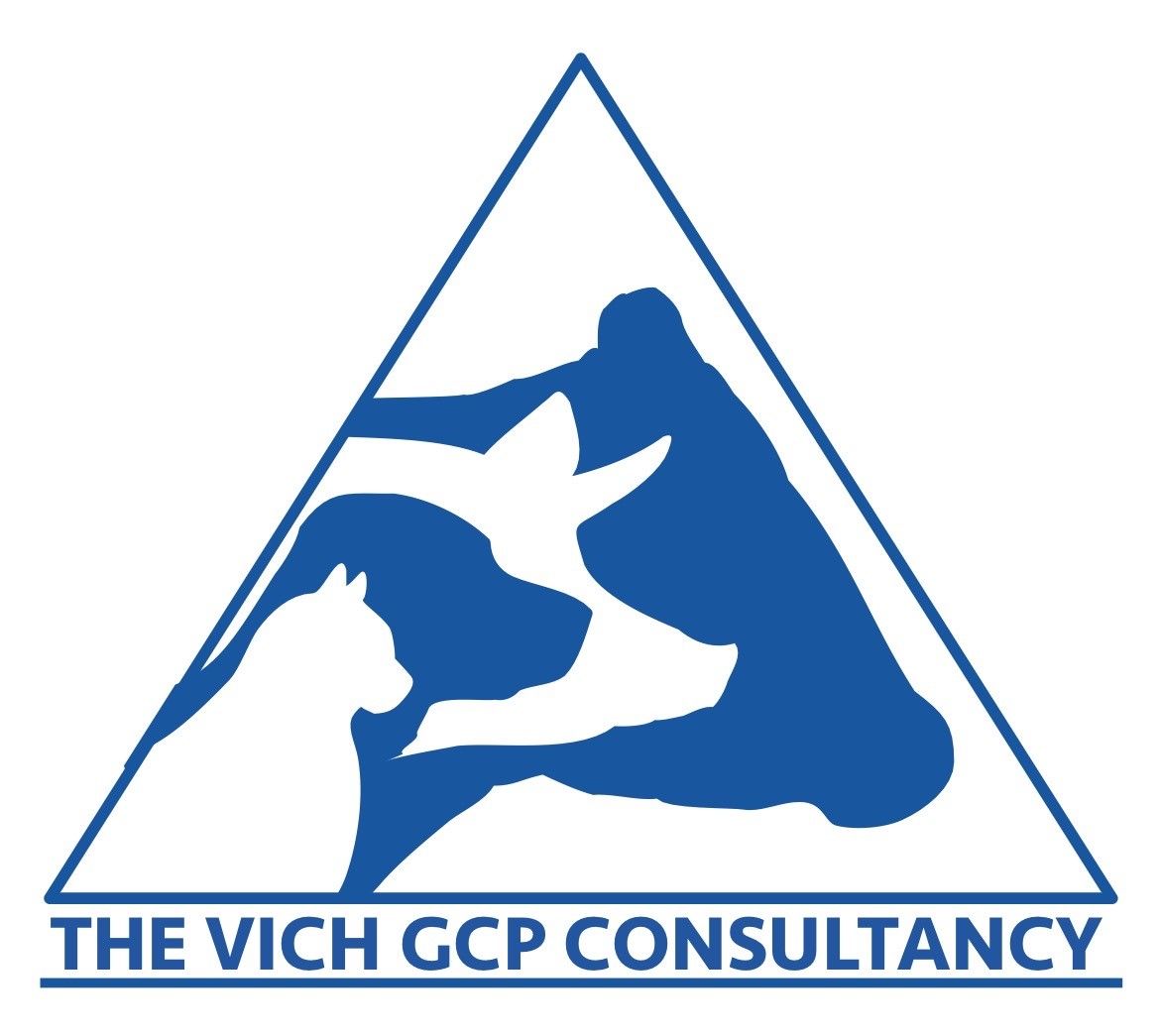 Blue logo: Triangle frame with silhouettes of a cat, dog, and person, text: