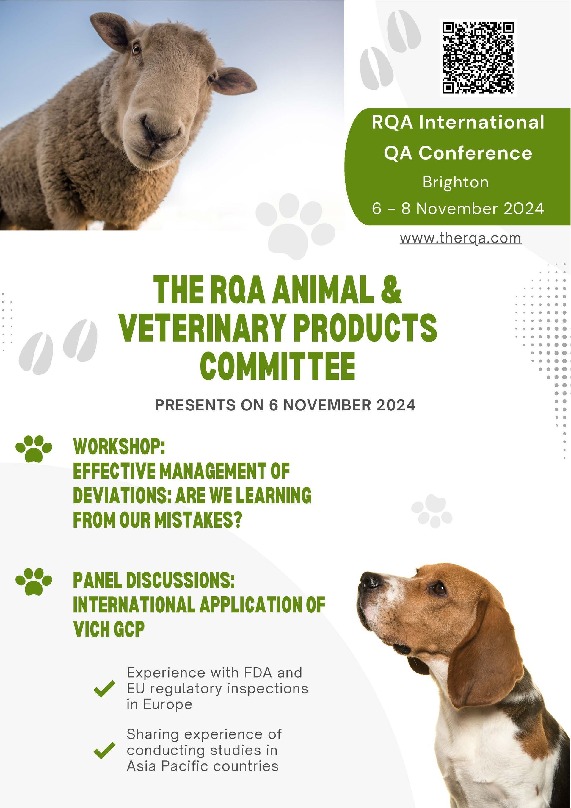 Copy of the RQA International QA Conference flyer, which takes place in Brighton 6 - 8 November 2024