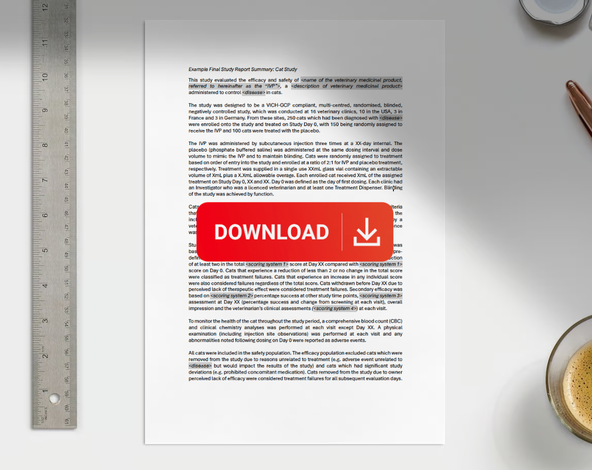 White paper with a download button, beside a ruler and a cup of coffee.