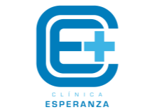 Logotipo azul de la clínica con la letra "E+" dentro de una "C" cuadrada. El texto "CLINICA ESPERANZA" aparece debajo.
