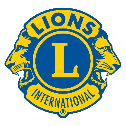 Logotipo del Club de Leones Internacional: leones amarillos mirando hacia afuera, círculo azul