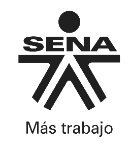 SENA logo with stylized human figure, text "SENA" and "Más trabajo".