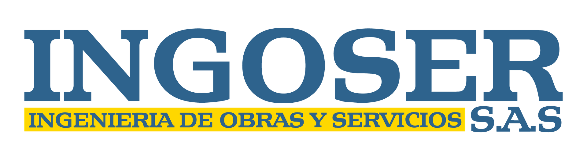 Logotipo de INOSER, empresa de ingeniería, con texto azul sobre fondo amarillo