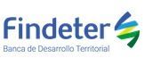 Logotipo de Findeter: texto azul, diseño abstracto de líneas azules y verdes. "Banca de Desarrollo Territorial" abajo.