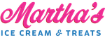 Martha’s Ice Cream & Treats logo in pink and blue script on a white background