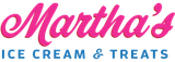 Martha’s Ice Cream & Treats logo in pink and blue script on a white background