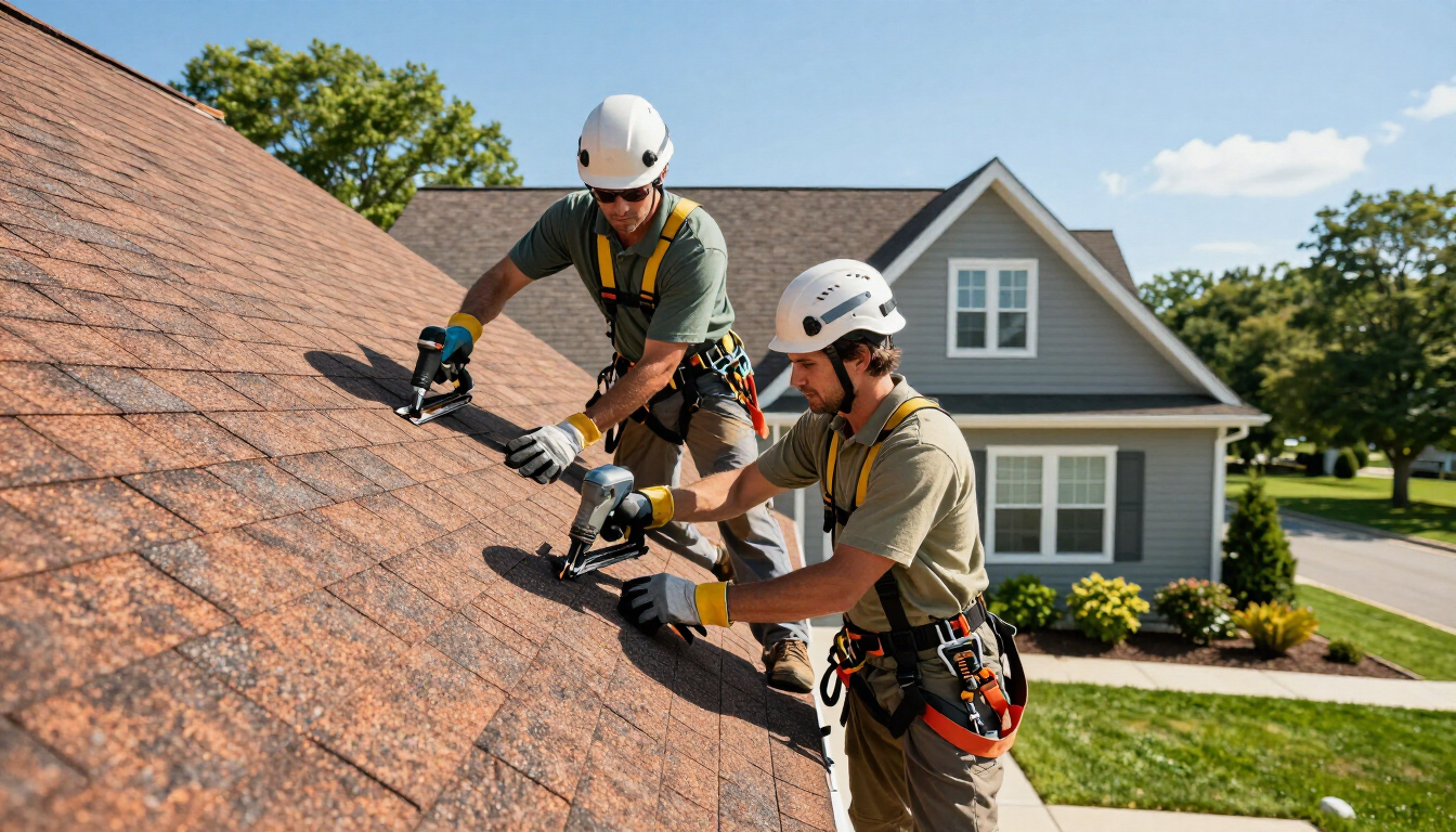 Professional roofing crew at work