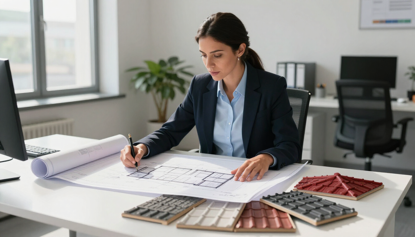 Property Manager Reviewing Roofing Plans