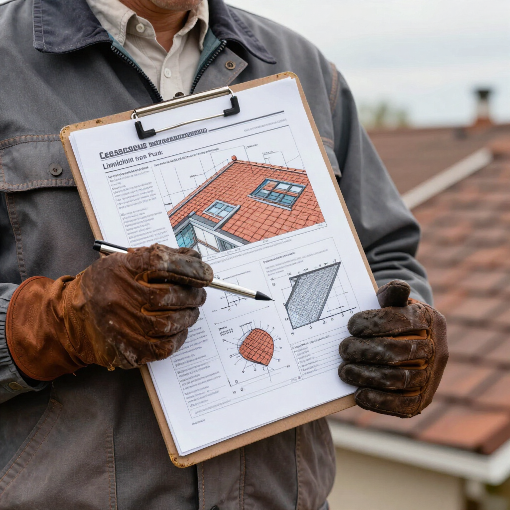 A professional contractor holding a detailed technical roof report outdoors.