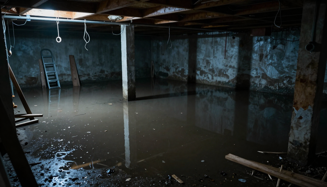 Flooded St. Louis basement after a heavy summer storm.