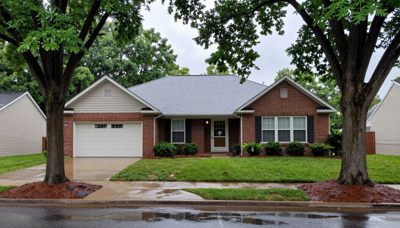 A St. Louis home after a storm showing the need for roof evaluation.