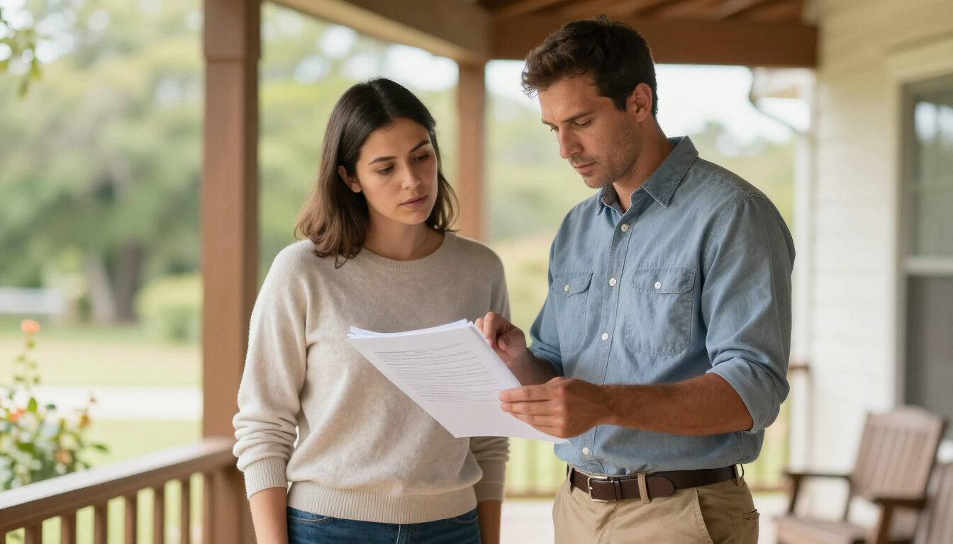 Homeowner and contractor discussing paperwork