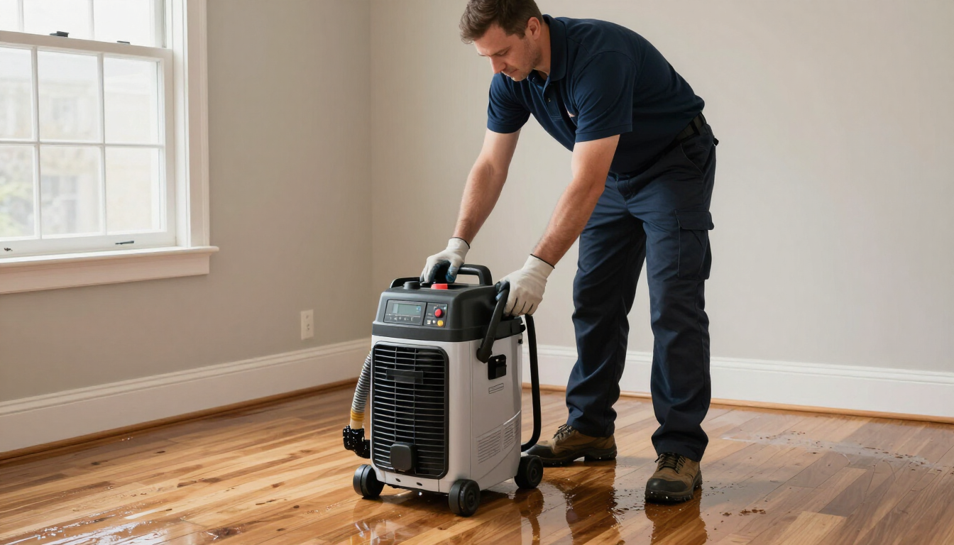 Professional water damage drying equipment in a St. Louis home