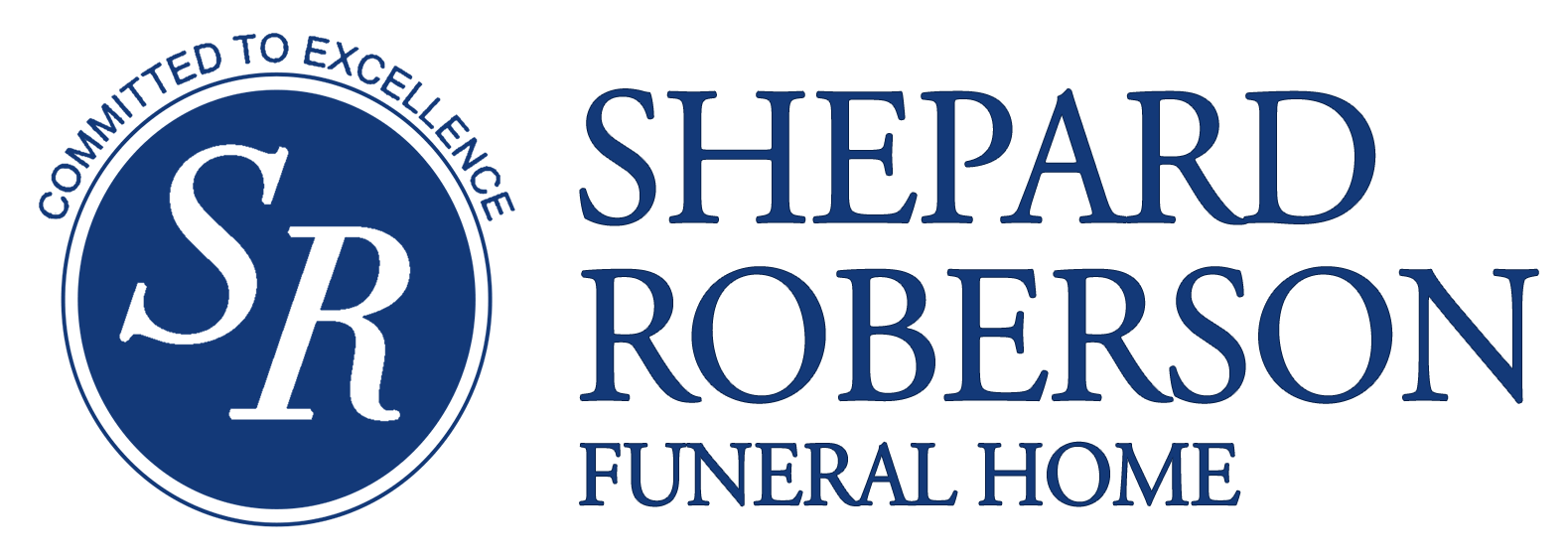 Shepard Roberson Funeral Home logo with blue “SR” seal and navy text on white background