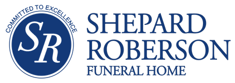 Shepard Roberson Funeral Home logo with blue “SR” seal and navy text on white background