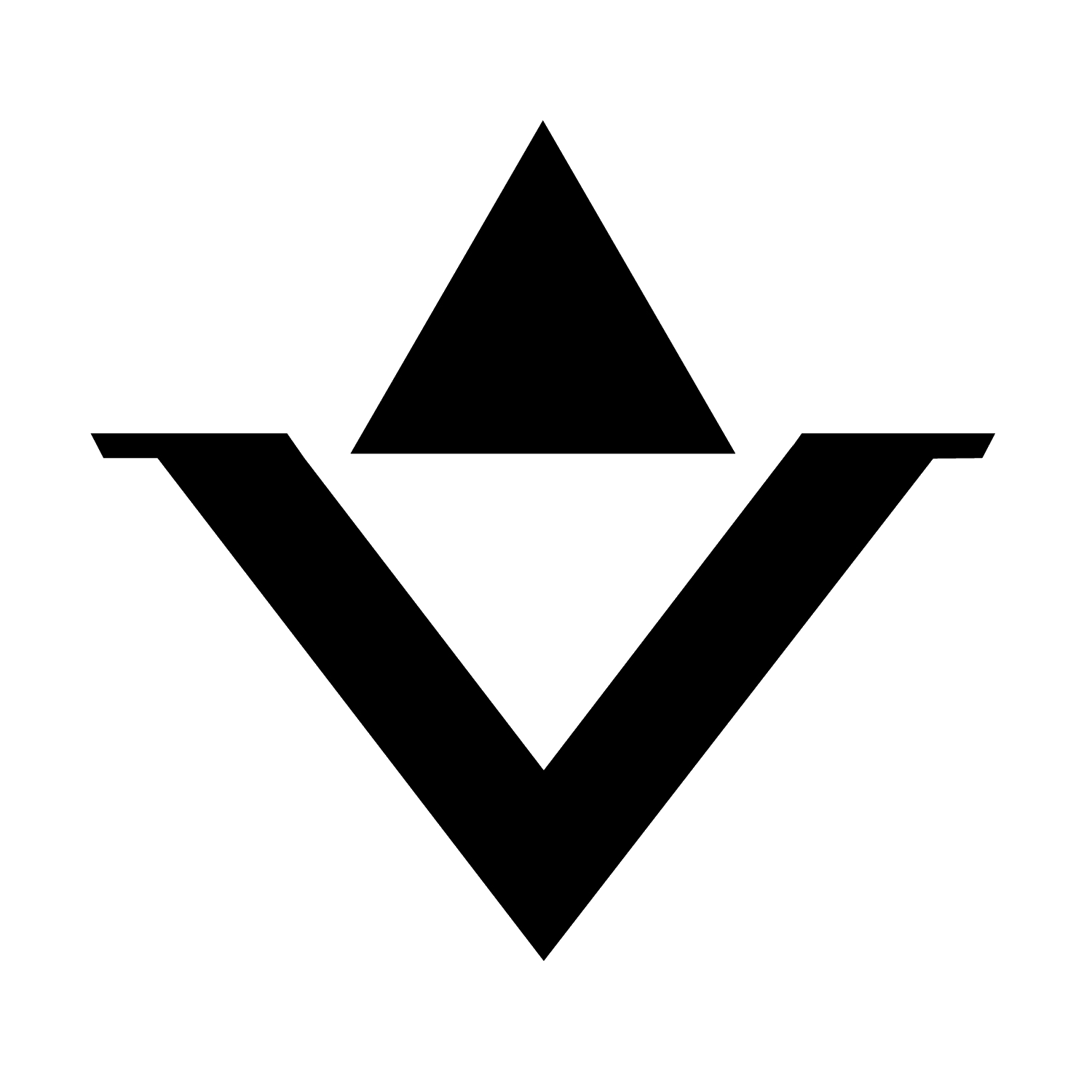 Round Lake Forge A black and white triangle with a v in the middle on a white background.