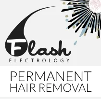 Flash Electrology logo with black and gold burst design and text “Permanent Hair Removal”