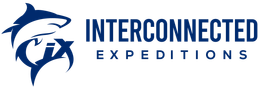 Blue dolphin logo with the text “Interconnected Expeditions” in navy and black on a white background