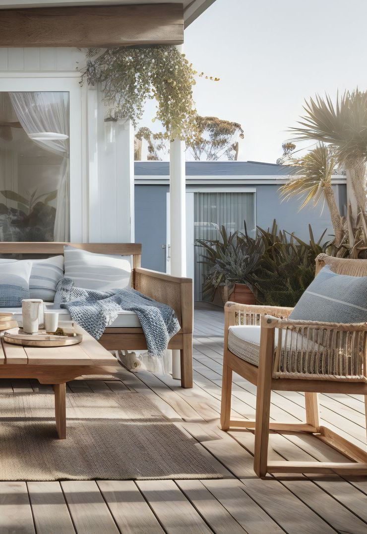 A patio with a couch , chairs , and a coffee table.