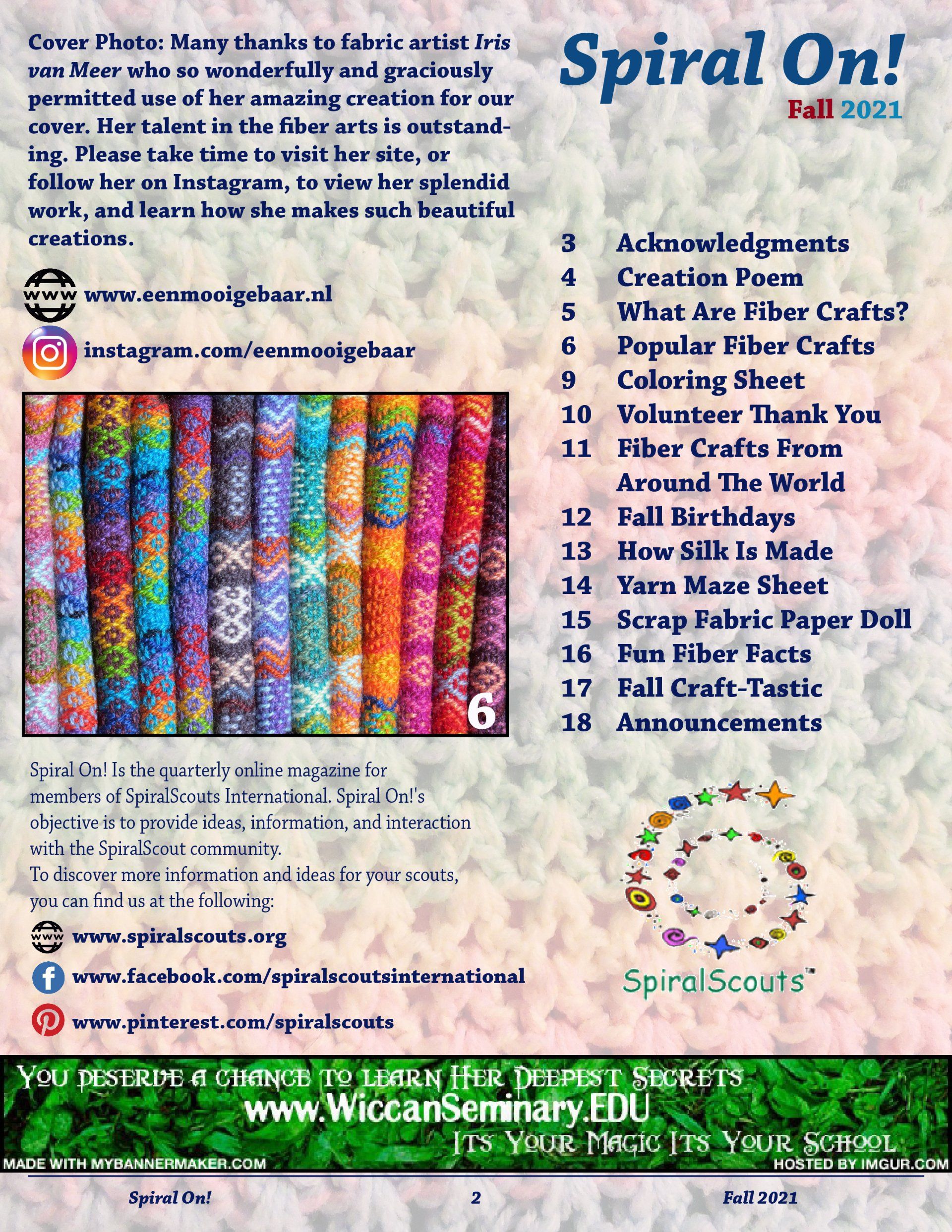 A spiral on magazine with a picture of a quilt on the cover, Fall 2021 Magazine.