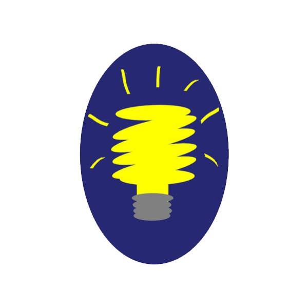 A blue circle with a yellow light bulb inside of it