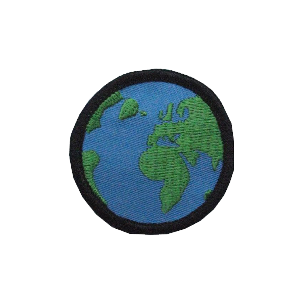 A patch with a picture of the earth on it badge.