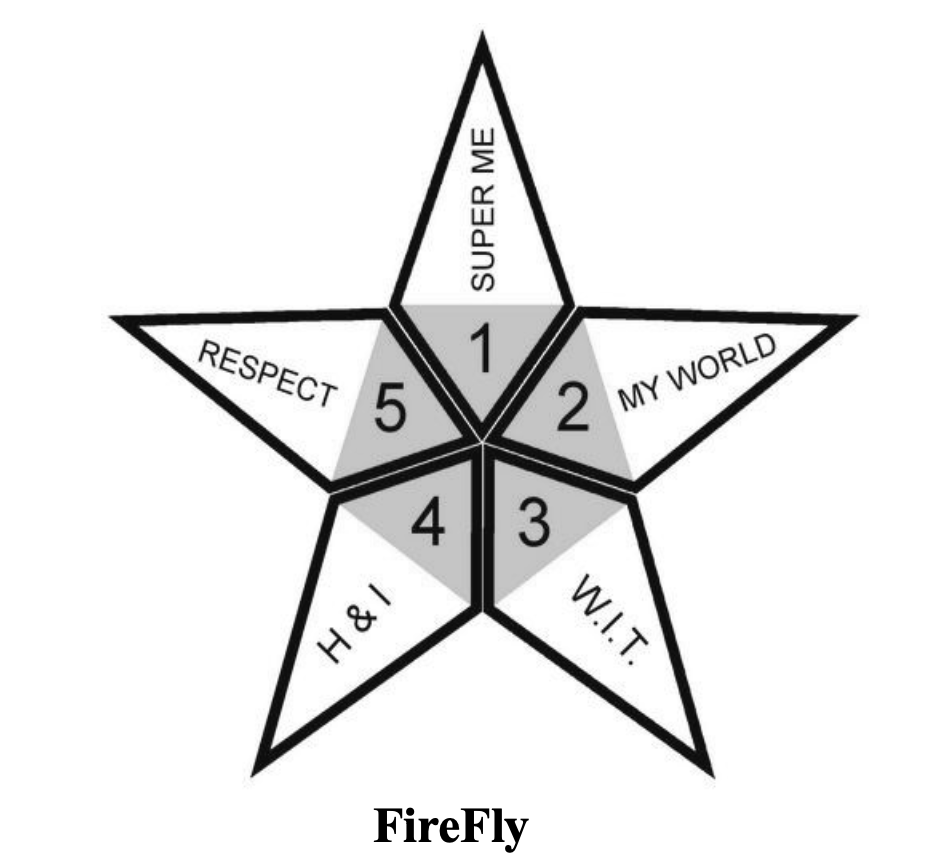 A black and white star with the word firefly on it award.