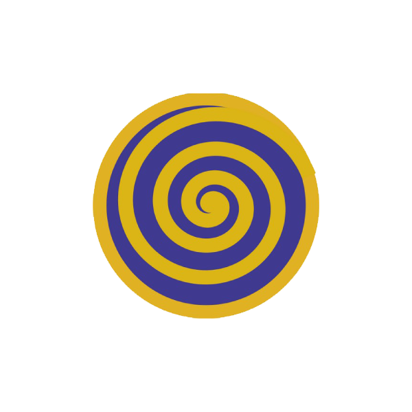 A yellow and purple spiral on a white background award.
